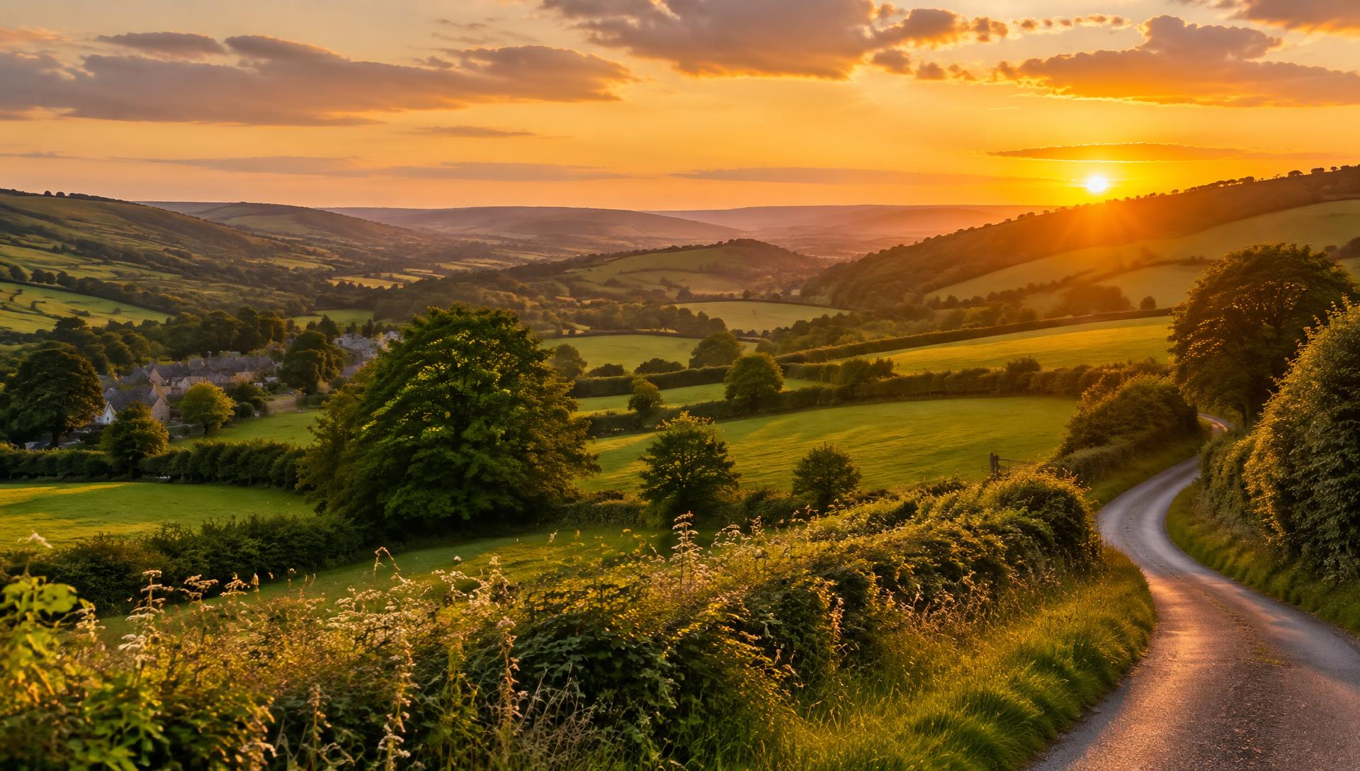 Rolling Surrey Hills countryside at golden hour